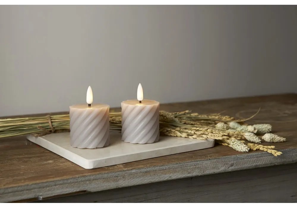 Set de 2 lumânări LED din ceară gri Star Trading Flamme Swirl, înălțime 7,5 cm
