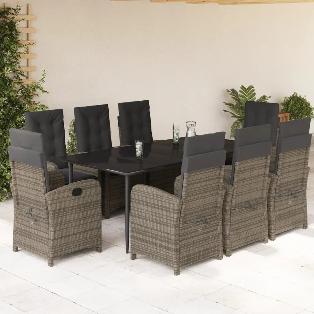 3212359 vidaXL Set mobilier grădină cu perne, 9 piese, gri, poliratan