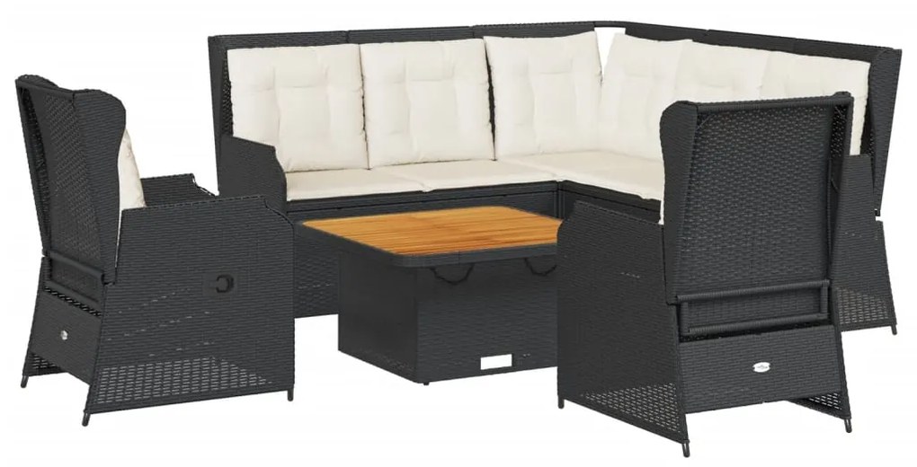 3262155 vidaXL Set mobilier de grădină cu perne, 6 piese, negru, poliratan