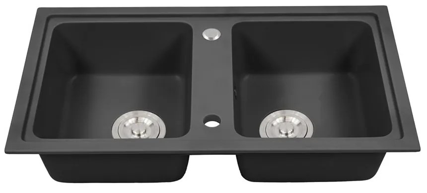 Chiuvetă pătrată Tia cu două cuve din granit, neagră