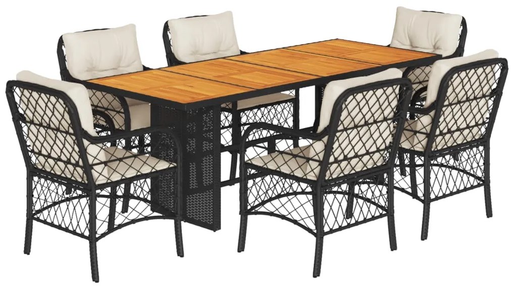 3212070 vidaXL Set mobilier de grădină cu perne, 7 piese, negru, poliratan