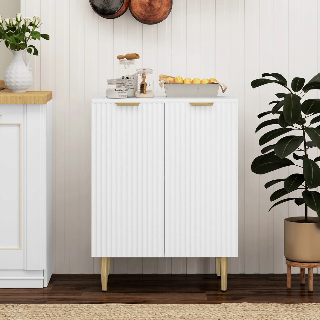 HOMCOM Bufet de bucătărie, mobilier de depozitare cu 2 uși, raft reglabil, picioare metalice ridicate, 60 x 40 x 80 cm, alb | Aosom Romania
