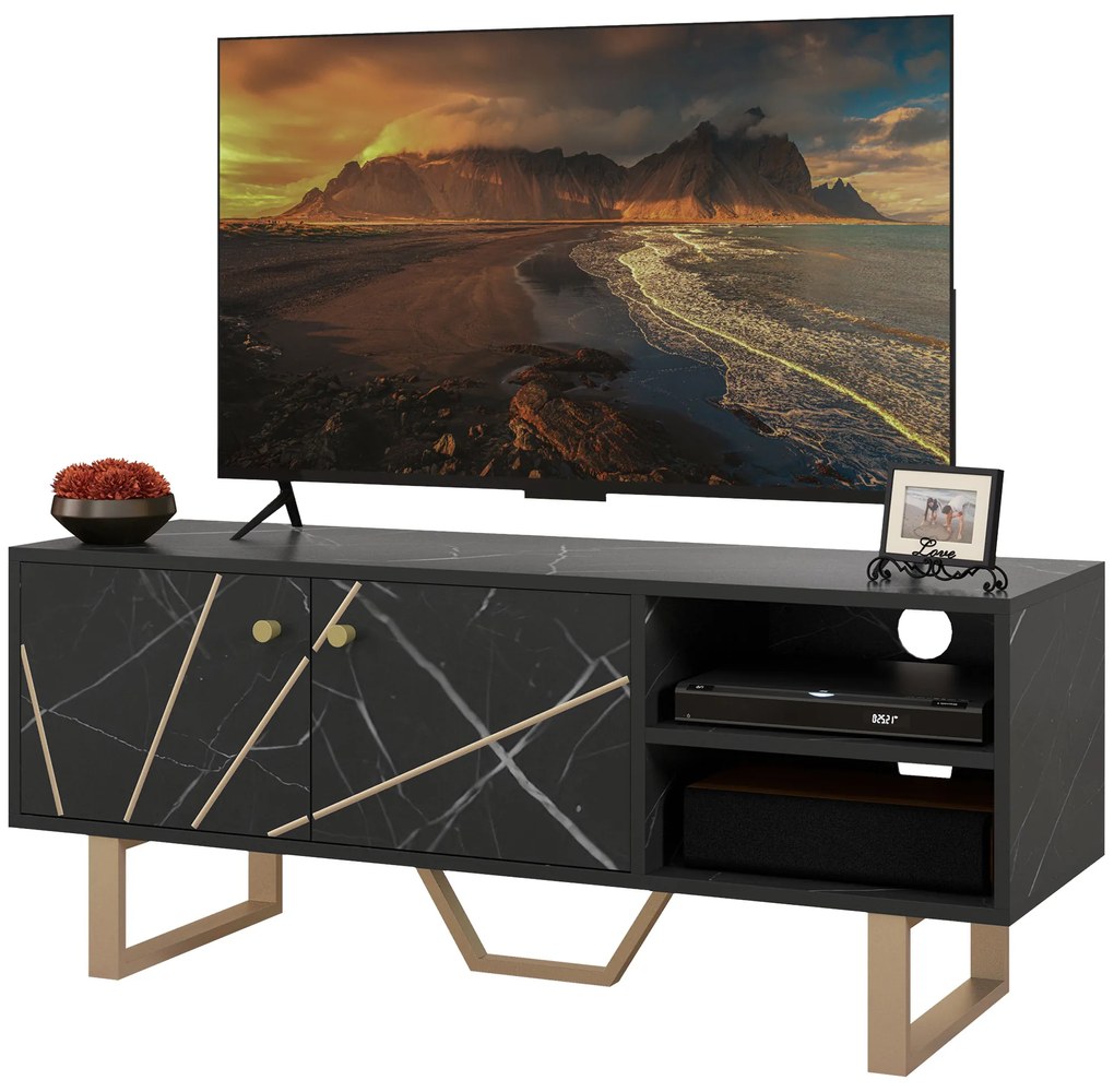 HOMCOM Suport TV banc TV pentru televizor până la 50 de inchi cu dulap, raft reglabil și trecere cablu, negru | Aosom Romania