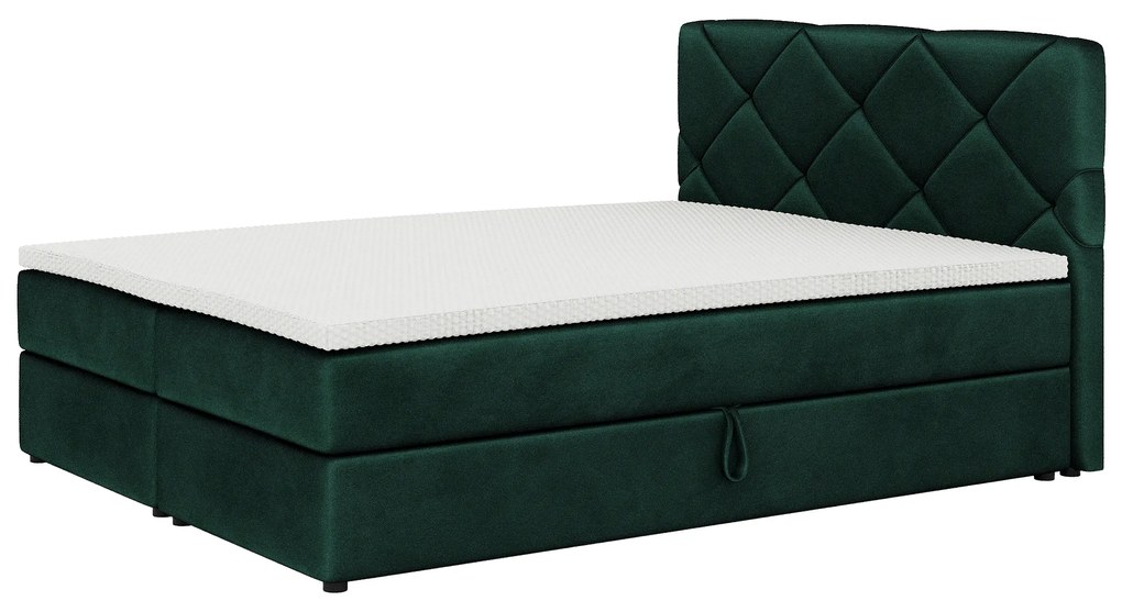 Pat matrimonial Boxspring 140x200 cm Karum (cu saltea și somieră) (verde închis). 1007766