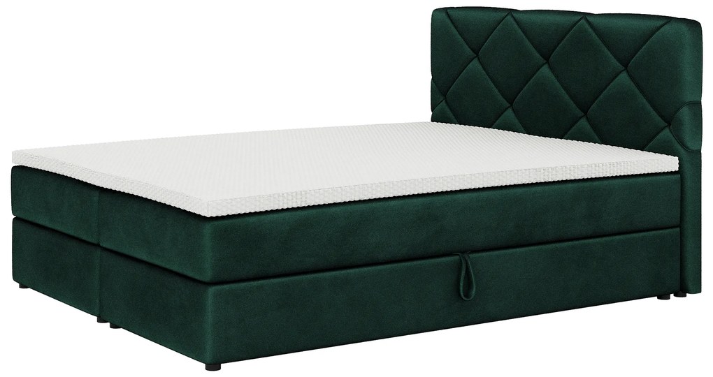 Pat matrimonial Boxspring 160x200 cm Karum (cu saltea și somieră) (verde închis). 1007776