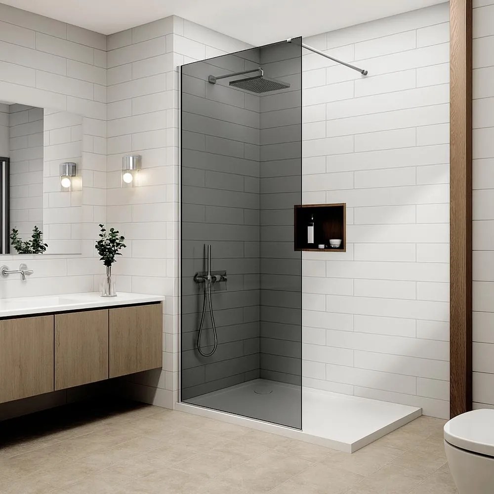 Walk-in Chrome Perete de duș, cu sticlă fumurie 100, 200cm, 8mm