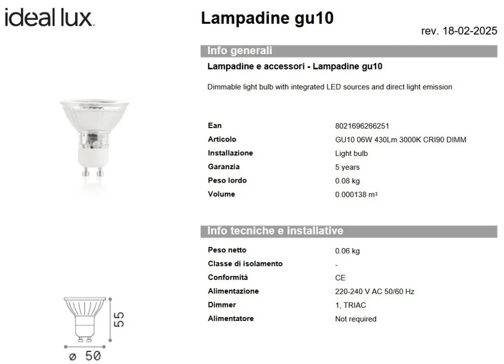 Bec LED dimabil, Gu10 06W 430lm 3000K cri90 dimm