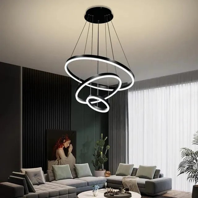 Lustra LED Cu Telecomanda, 3 cercuri Negru