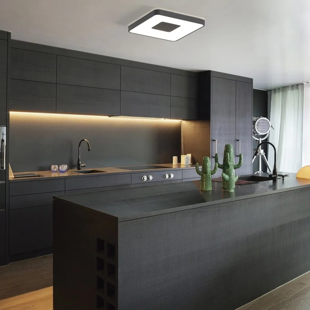 Plafoniera LED Smart dimabila cu telecomanda COIN 44x44cm neagra