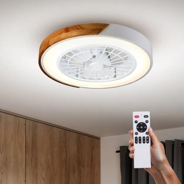 Brilagi-LED Lampă dimabilă cu ventilator, LED/30W/230V, 3000-6500K, alb/stejar + telecomandă