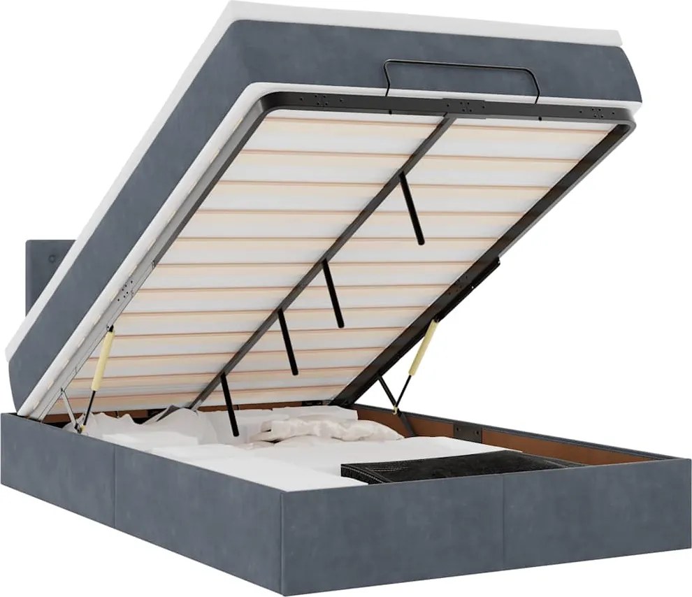 vidaXL Pat otoman cu saltea, gri închis, 120x190 cm, catifea