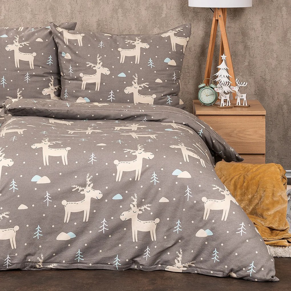 Lenjerie de pat din flanelă 4Home Happy reindeer, 140 x 220 cm, 70 x 90 cm