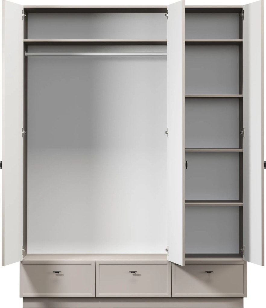 Dulap Lorini 150 cm cu rafturi - cașmir / mânere negre T-bar