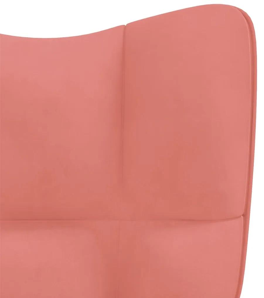 Scaun balansoar cu taburet, roz, catifea 1, Roz, Cu suport de picioare