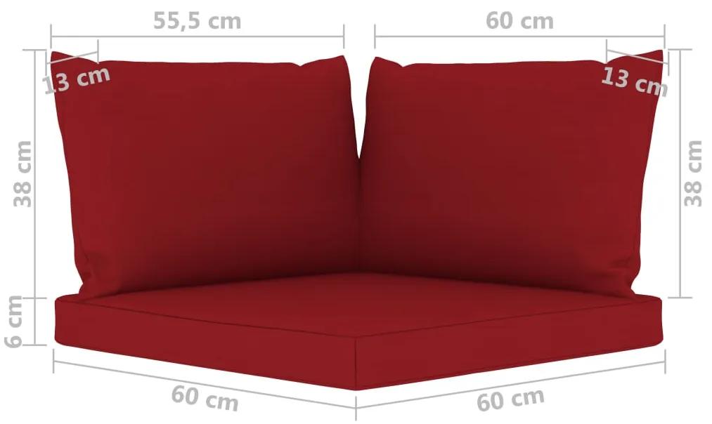 Set mobilier de gradina, 6 piese, cu perne rosu vin Bordo, colt + 2x mijloc + 2x suport pentru picioare + masa, 1