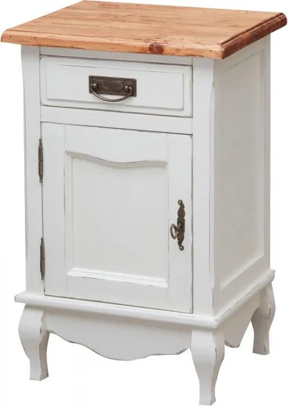Noptiera, L46 36 H70 cm, alb antichizat natur, lemn masiv