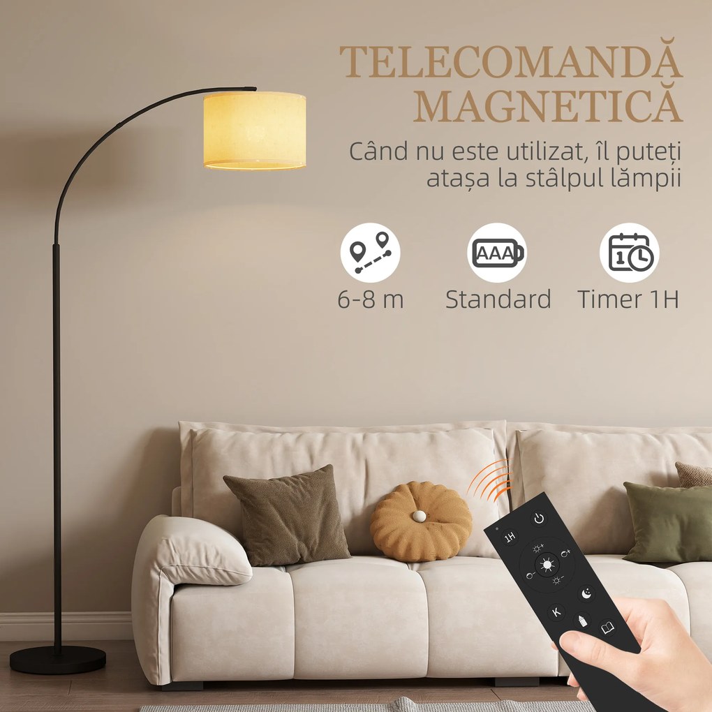 HOMCOM Lampada da Terra Regolabile Telecomando e Timer 1h Paralume Girevole Nero | Aosom Romania