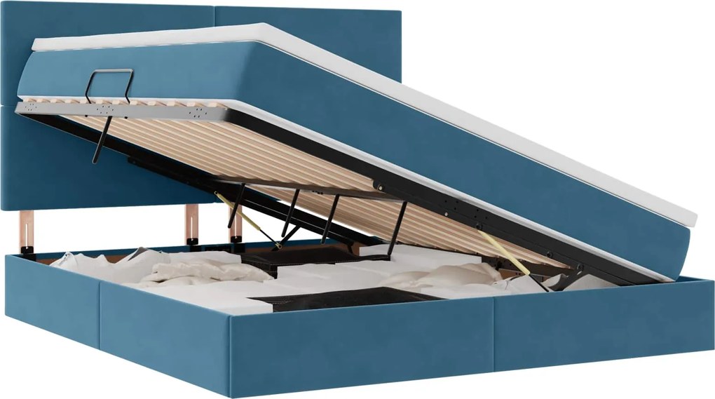 vidaXL Pat cu saltea și LED Albastru închis 180 x 200 cm Catifea