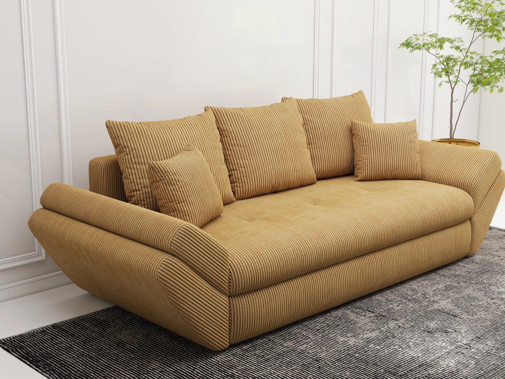 Canapea extensibilă dumonde cu ladă de depozitare si sezut confortabil din spuma high-density, Loana Zoom Mustar 250x100 cm