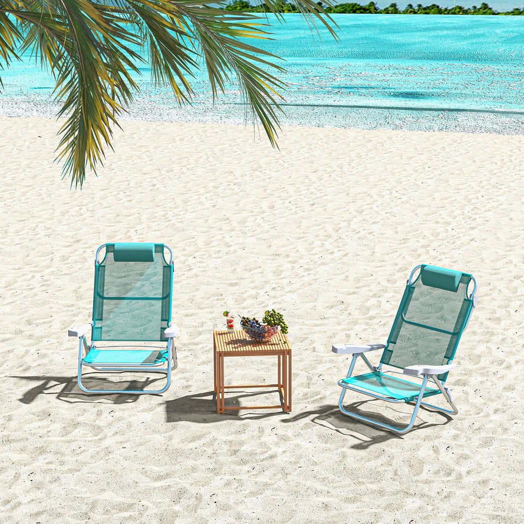 Outsunny Set 2 Scaune de Camping Pliabile cu Tetieră Căptușită și Spătar Reglabil în 6 Poziții, 62x65x80 cm, Albastru | Aosom Romania
