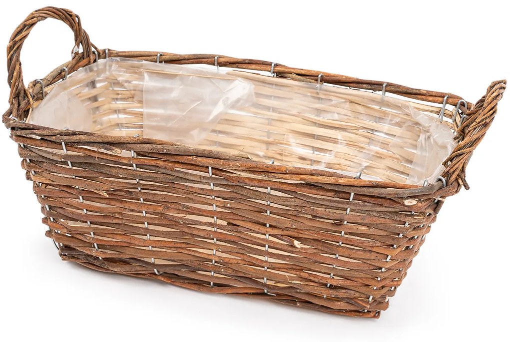 Coș de florărie din răchită maro, 32 x 17 x 13 cm