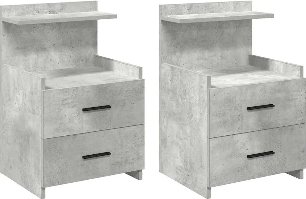 vidaXL Noptiere 2 buc. cu 2 sertare, gri beton, 40x36,5x62 cm