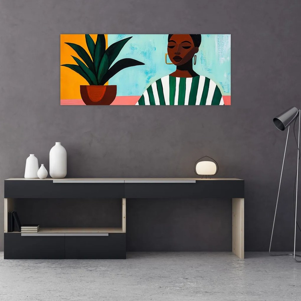 Tablou - Femeie cu floare (120x50 cm)