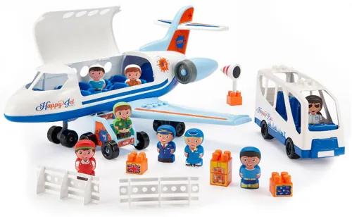 Joc de construit avion si autobuz Abrick Ecoiffier cu scari si 8 figurine, 3065
