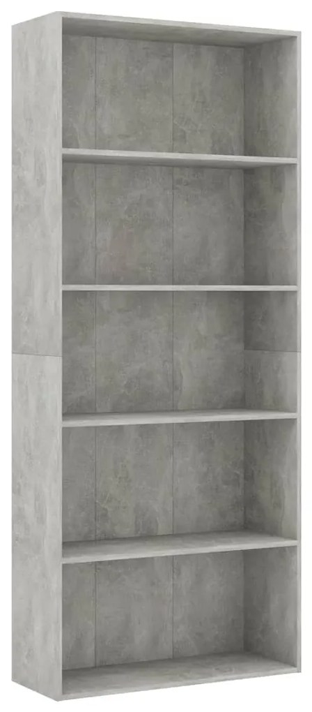 801030 vidaXL Bibliotecă cu 5 rafturi gri beton, 80x30x189 cm, lemn prelucrat