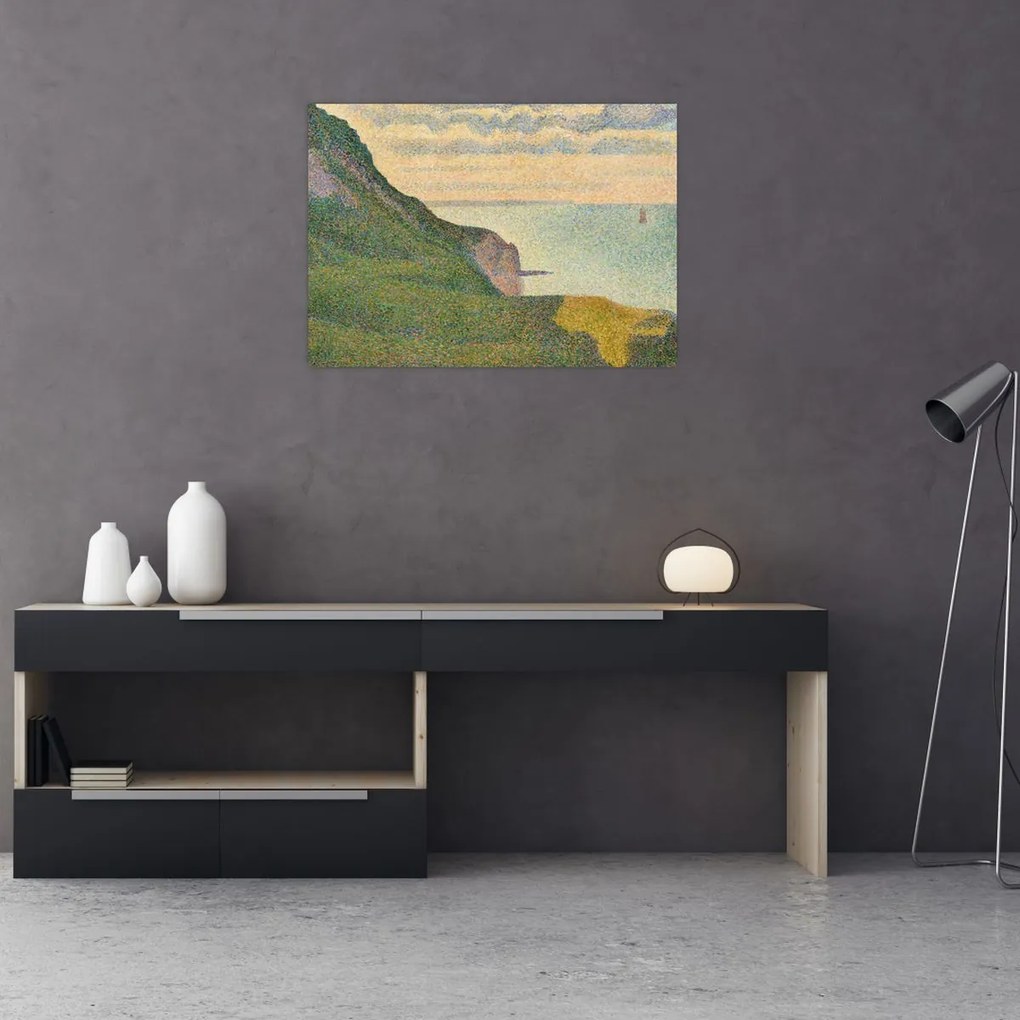 Tablou pe sticlă - Georges Seurat, Seascape at Port-en-Bessin, Normandy, reproducere (70x50 cm)