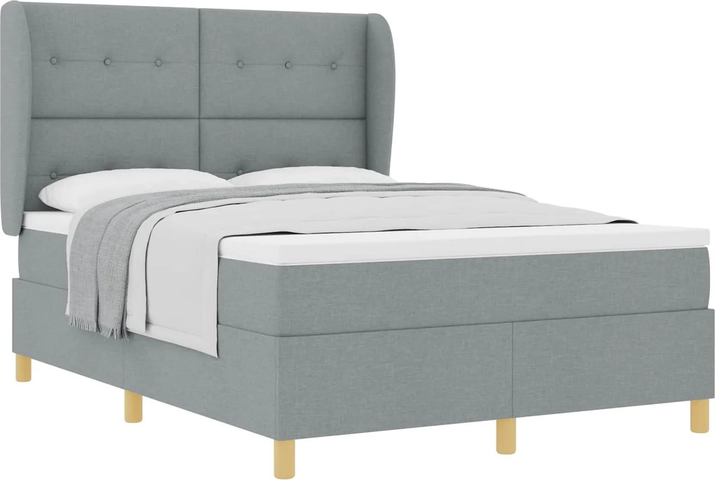 vidaXL Pat cu arcuri cu saltea Gri deschis 190 x 140 cm țesătură