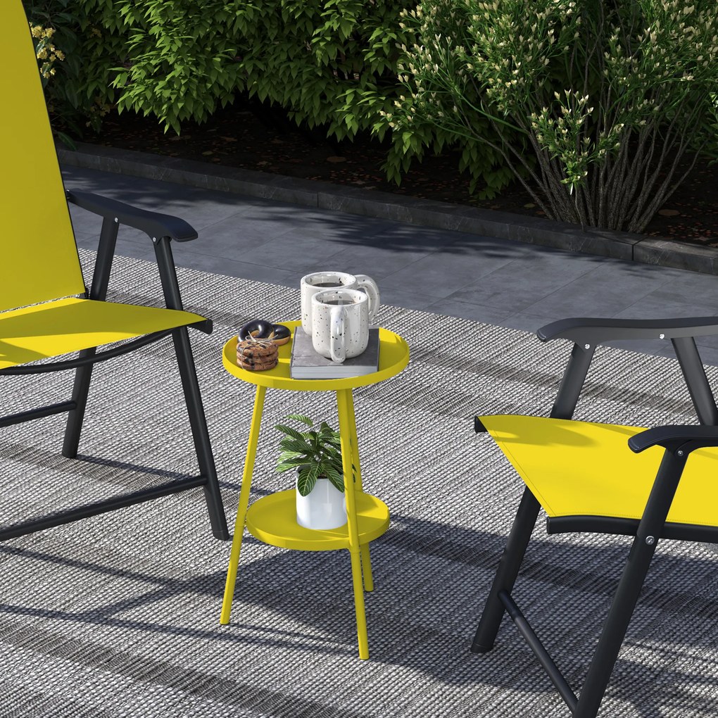 Outsunny Mică masă laterală rotundă cu 2 niveluri masă de grădină pentru terasă living balcon din metal Ø 32 x 51 cm galben | Aosom Romania