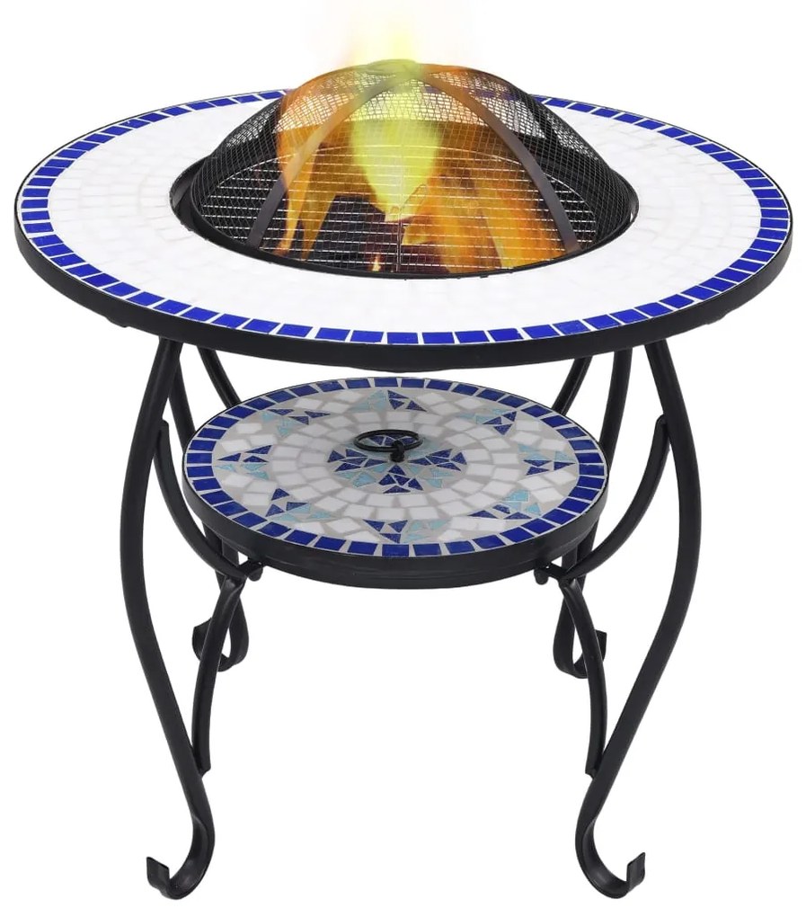 vidaXL Masă cu vatră de foc, mozaic, albastru și alb, 68 cm, ceramică