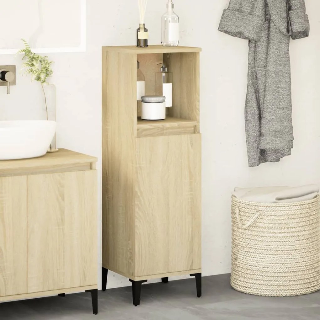 vidaXL Dulap de baie, stejar sonoma, 30x30x100 cm, lemn prelucrat