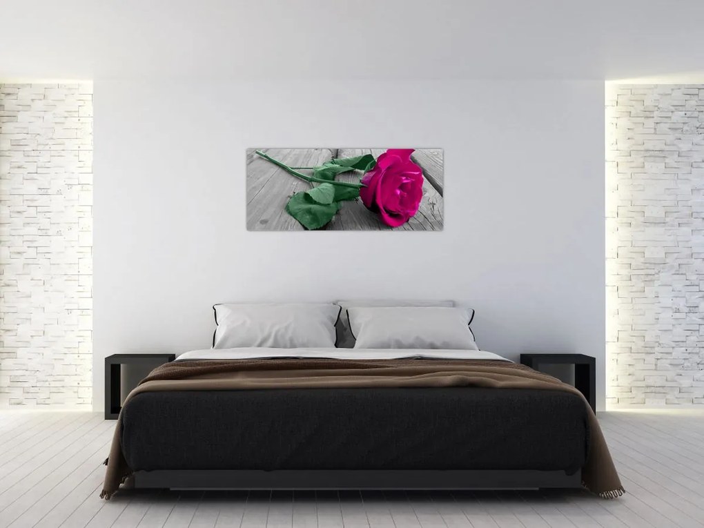 Tablou - Trandafir roz cu tulpina verde (120x50 cm)