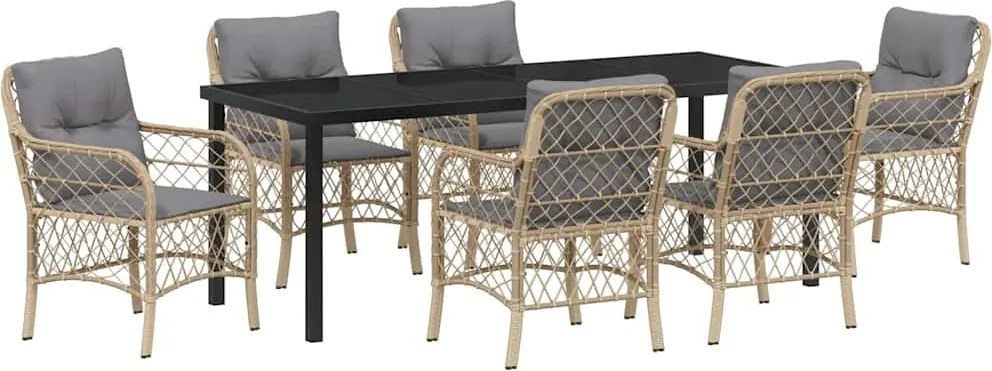 vidaXL Set de masă pentru grădină cu pernă 7 pcs Bej poliratan