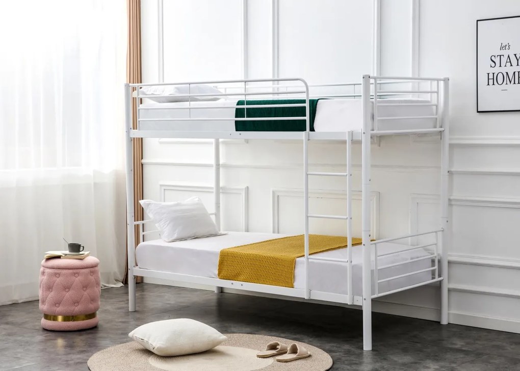 Pat supraetajat metalic Bunky alb - 90 x 200 cm