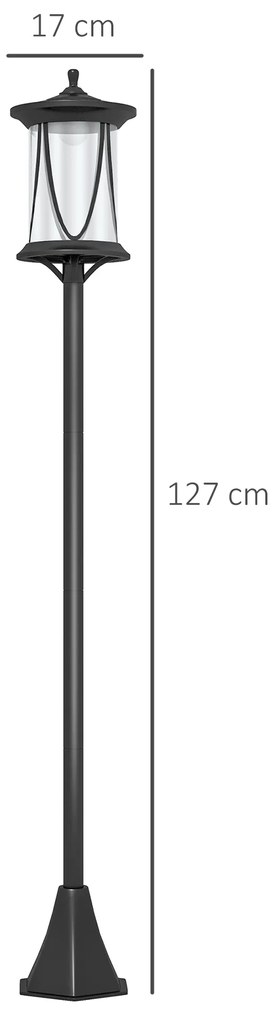 Outsunny Lampadar solar de grădină cu LED, comutator on/off, dimensiuni 17 x 17 x 127 cm, negru | Aosom Romania