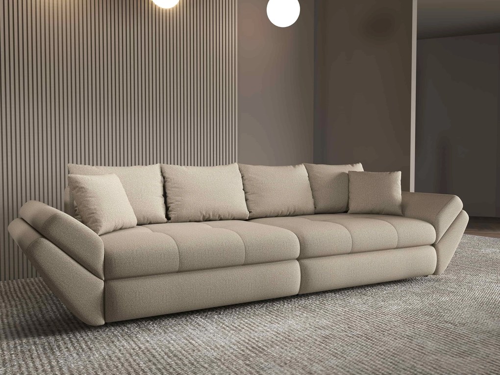 Canapea extensibilă dumonde cu ladă de depozitare si sezut confortabil din spuma high-density, Loana Enjoy Camel 300x100 cm