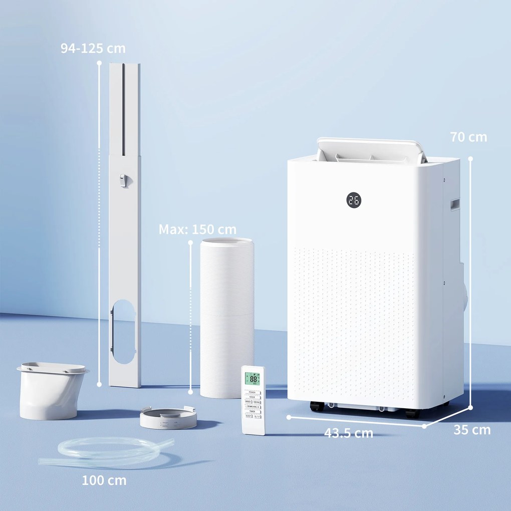 HOMCOM Aparat de aer condiționat portabil de 12.000 BTU, climatizator 4-în-1 cu control WiFi și vocal, răcire, dezumidificator, ventilator, mod somn | Aosom Romania