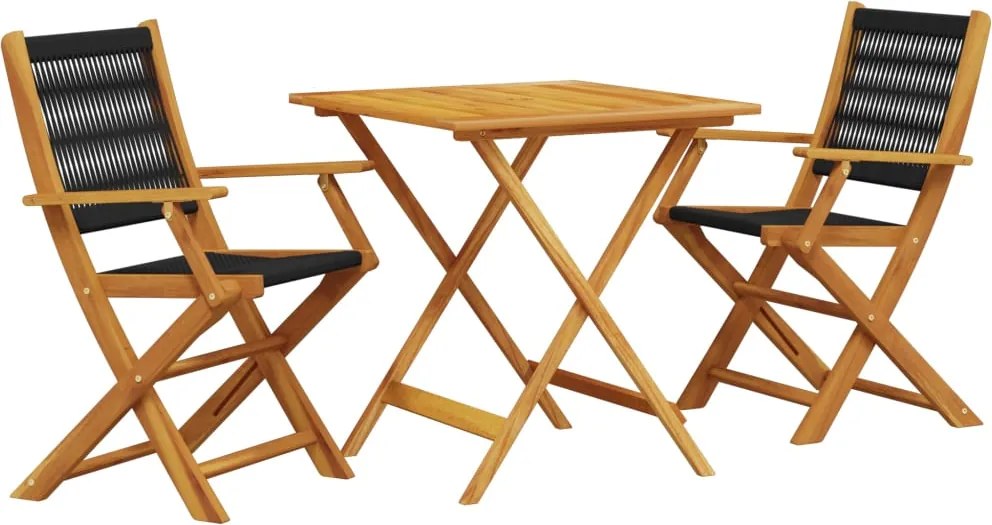 vidaXL Set mobilier bistro, 3 piese, negru, polipropilenă lemn masiv