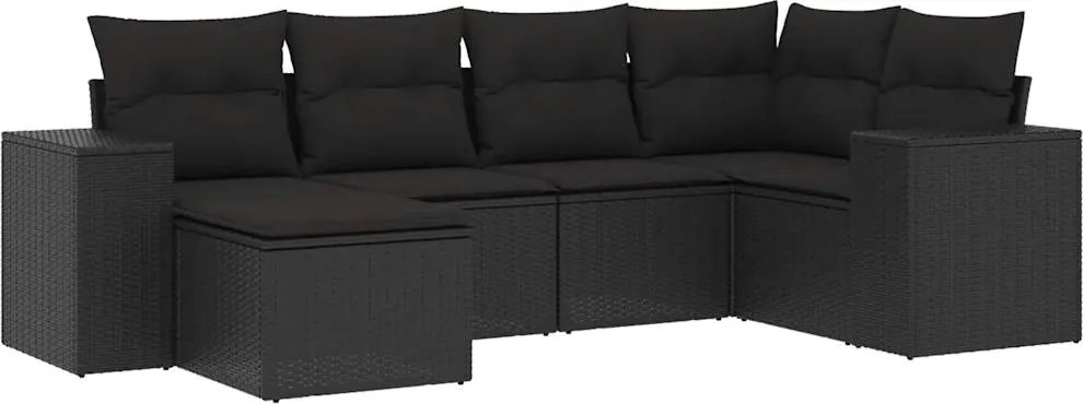 vidaXL Set mobilier de grădină cu perne, 6 piese, negru, poliratan