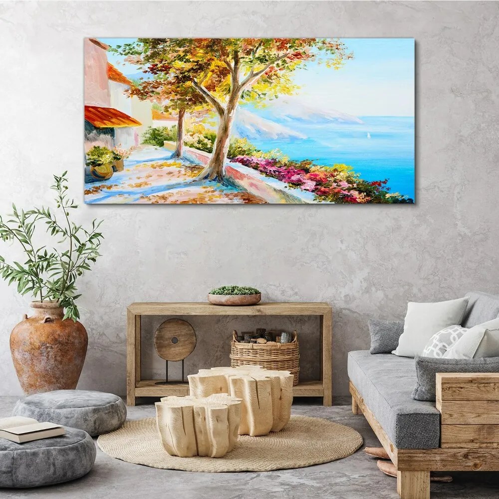 Tablou canvas flori copaci mare cer
