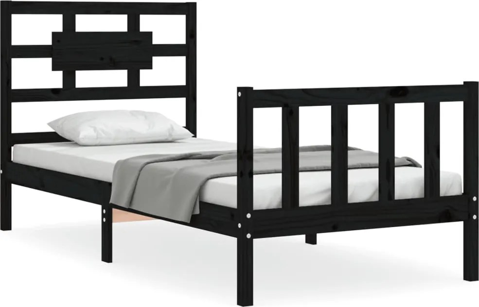 vidaXL Cadru de pat cu tăblie Small Single, negru, lemn masiv