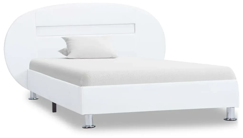 285433 vidaXL Cadru de pat cu LED, alb, 100 x 200 cm, piele ecologică