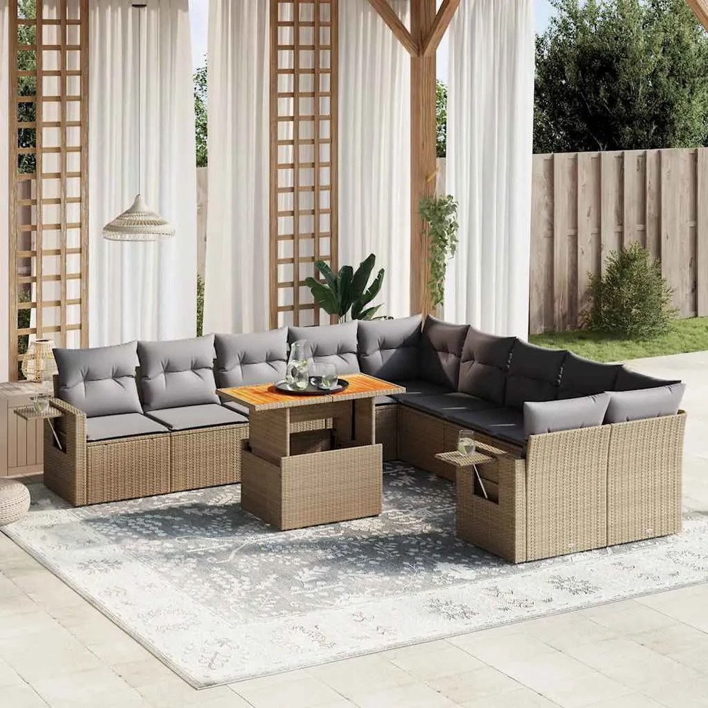 vidaXL Set canapele de grădină cu perne, 11 piese, bej, poliratan