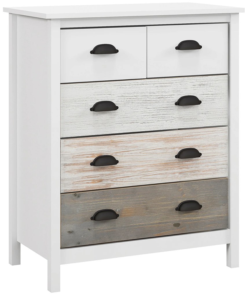 HOMCOM Comodă 5 sertare mobilier de depozitare cu mânere, 70 x 38 x 85 cm, alb | Aosom Romania