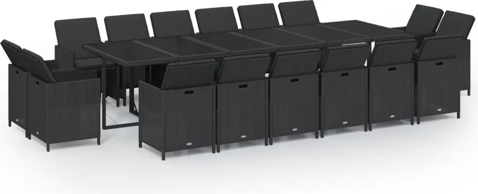 vidaXL Set mobilier de exterior cu perne, 17 piese, negru, poliratan