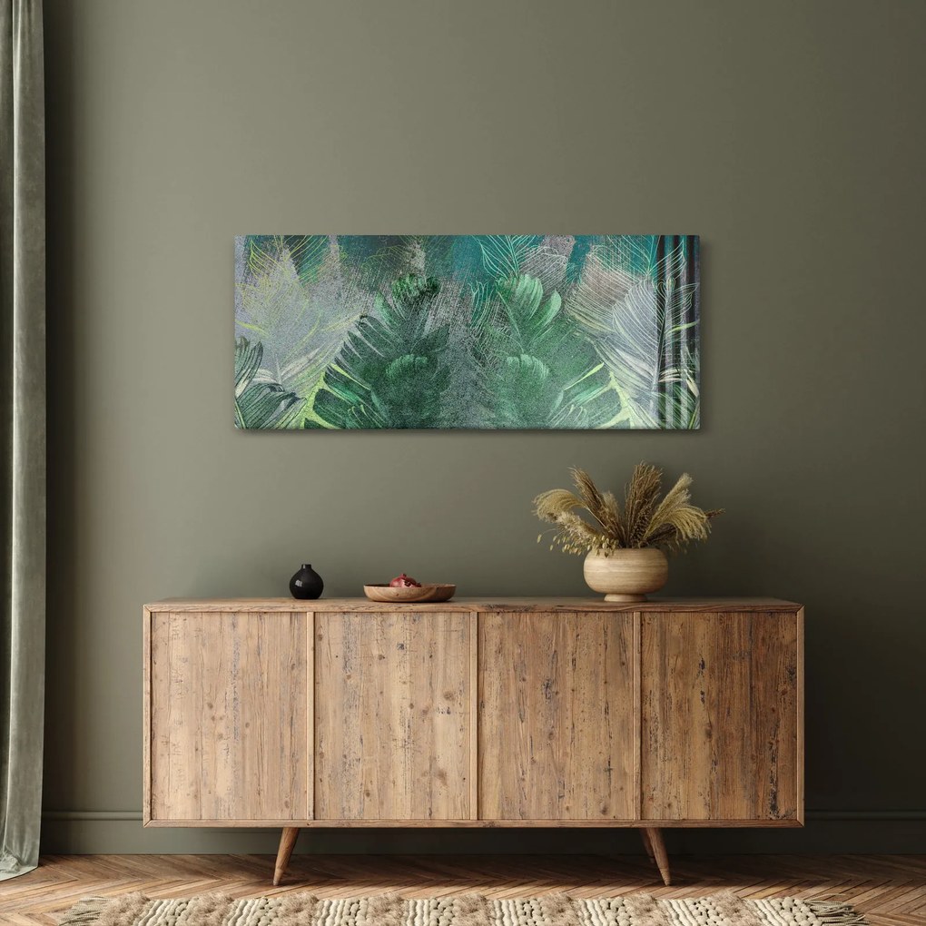 Tablou - Textura de beton cu frunze (120x50 cm)