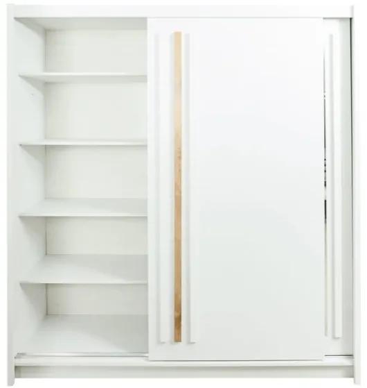 Dulap alb Anderssen pentru haine, design modern cu usi culisante si oglinda, 200 cm